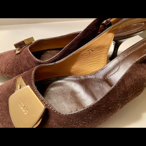 Tod's Suede Slingback Pumps in Brown - Picture 3 of 9